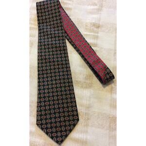Tommy Hilfiger Men’s Tie Green 100% Silk Red & Navy Geometric Design Business